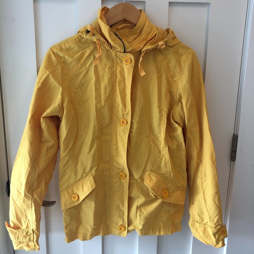 Womens yellow raincoat with removable hood